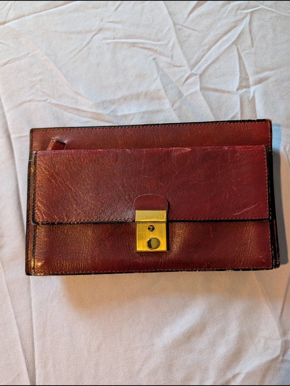 Vintage Kelly Italian Deep Red Calf Leather Men's Pouch Borsello Clutch Pochette